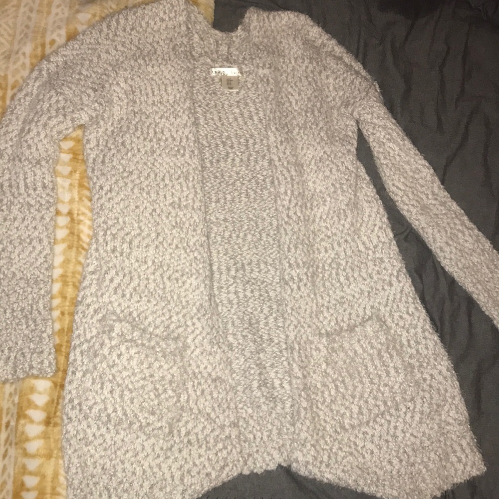 Fuzzy Grey and White Cardigan